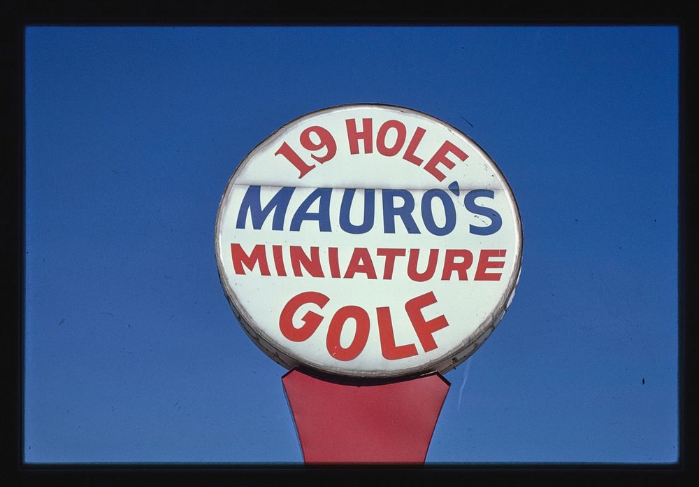 Mauro's mini golf sign, Hazel Park, Michigan (1986) photography in high resolution by John Margolies. Original from the…