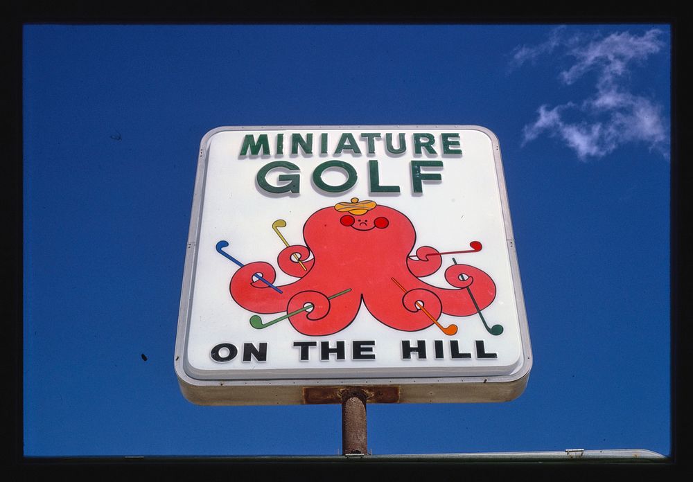 Mini golf on the Hill sign, Nags Head, North Carolina (1985) photography in high resolution by John Margolies. Original from…