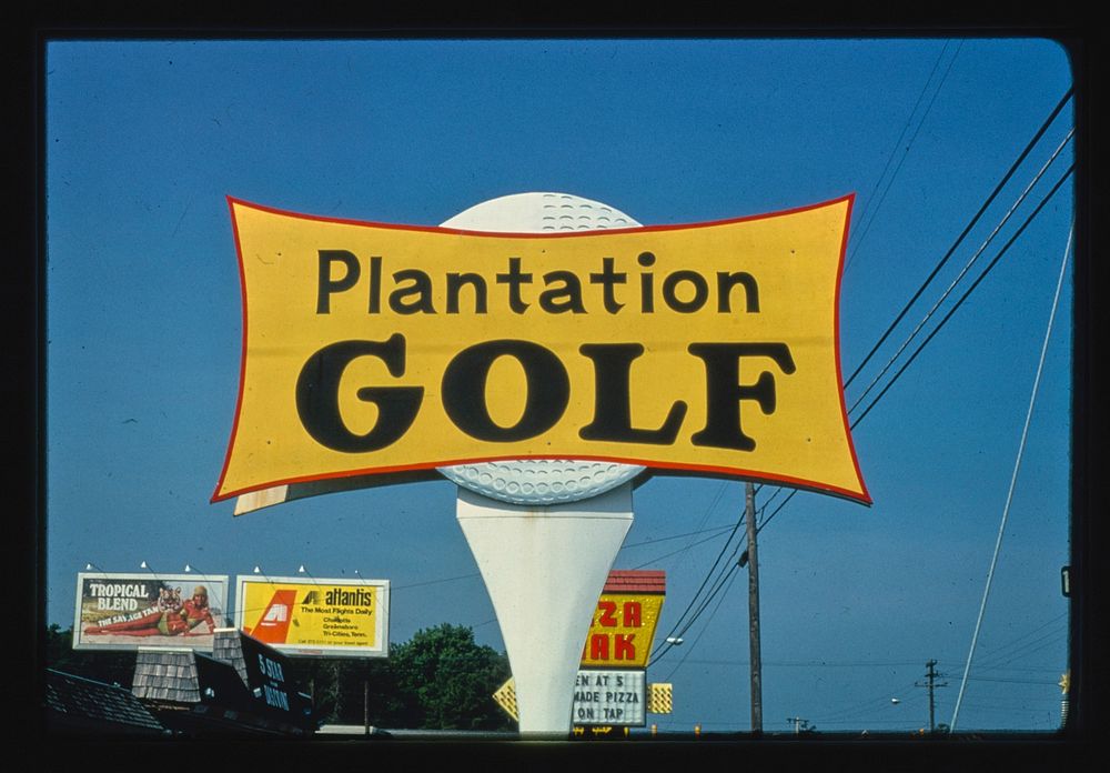 Plantation Golf sign, Myrtle Beach, South Carolina (1985) photography in high resolution by John Margolies. Original from…