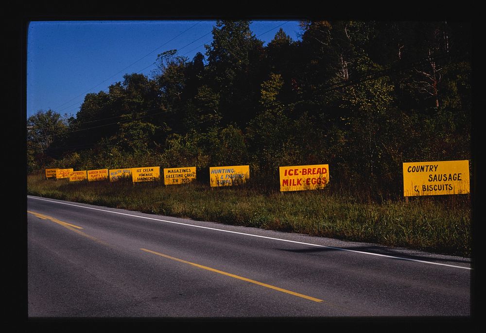 Billboards, Pegram, Tennessee (1979) photography in high resolution by John Margolies. Original from the Library of…