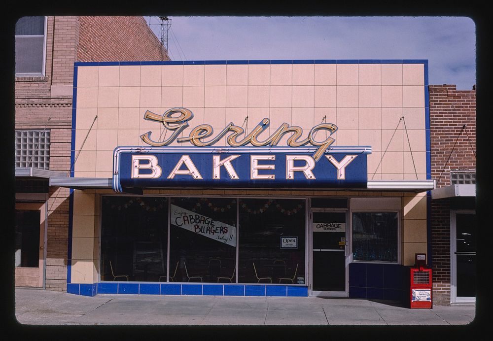 Gering Bakery, 10th Street, Gering, Nebraska (1993) photography in high resolution by John Margolies. Original from the…
