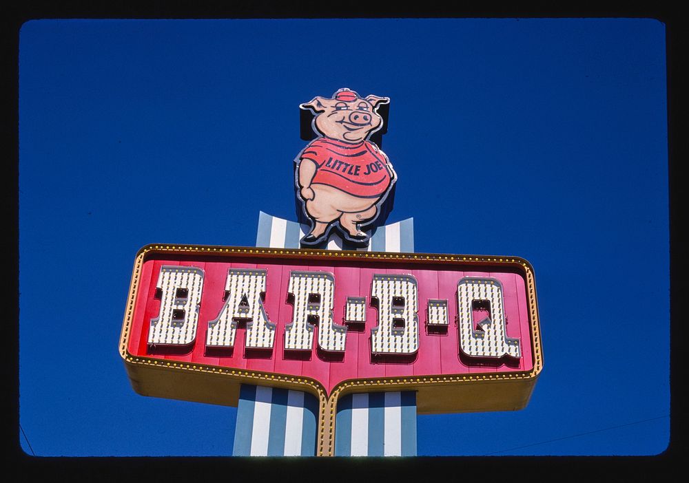 Bessinger's Bar-B-Q sign, West Columbia, South Carolina (1988) photography in high resolution by John Margolies. Original…