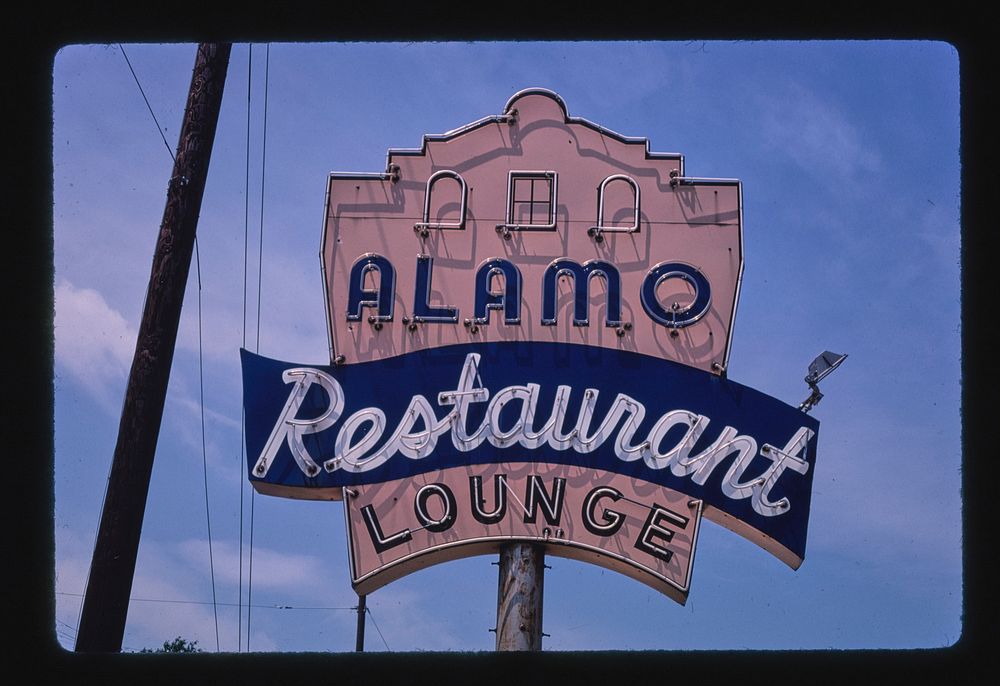 Alamo Restaurant sign, Shreveport, Louisiana (1982) photography in high resolution by John Margolies. Original from the…