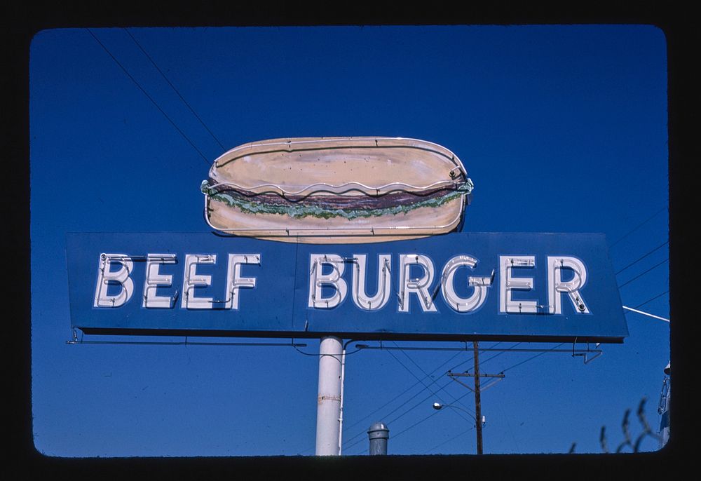 Beef Burger sign, Amarillo, Texas (1982) photography in high resolution by John Margolies. Original from the Library of…