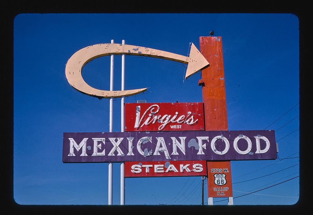 Virgie's Mexican Food sign, Grants, New Mexico (2003) photography in high resolution by John Margolies. Original from the…