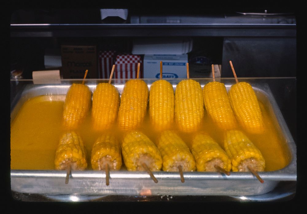 Corn on the cob, Atlantic City, New Jersey (1978) photography in high resolution by John Margolies. Original from the…