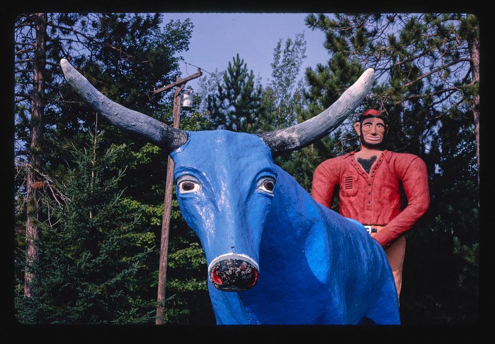 Art Weinke's Paul Bunyan Lookout, Paul and Babe detail, Route 23, Spruce, Michigan (1988) photography in high resolution by…