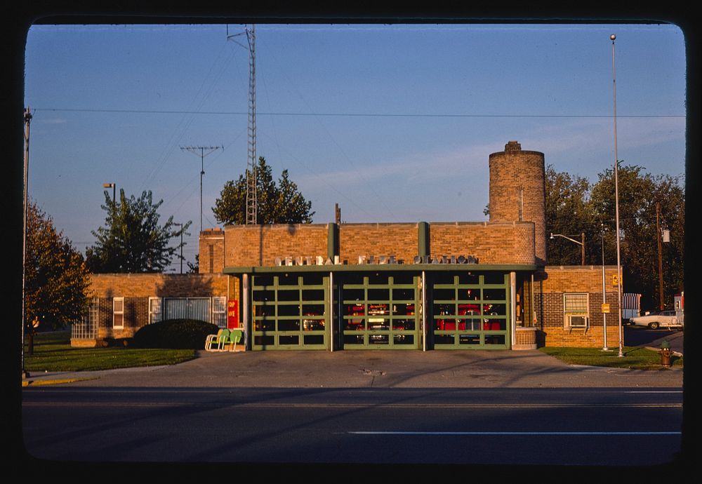 Fire Department, angle view 1, Columbus, Indiana (1977) photography in high resolution by John Margolies. Original from the…