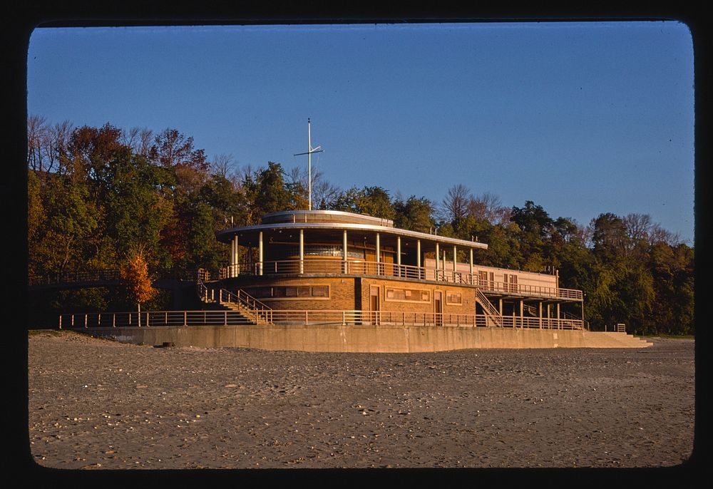 Bradford Beach Bath House, central stair view, Lincoln Memorial Drive, Milwaukee, Wisconsin (1977) photography in high…