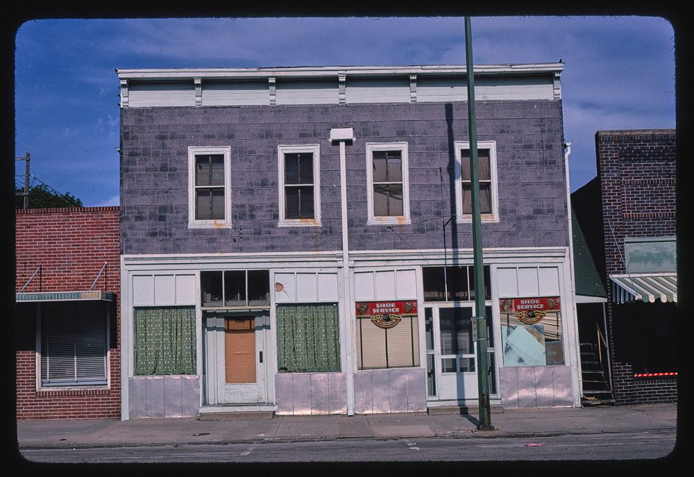 Shoe Service Building, 5th Street, Beatrice, Nebraska (1982) photography in high resolution by John Margolies. Original from…