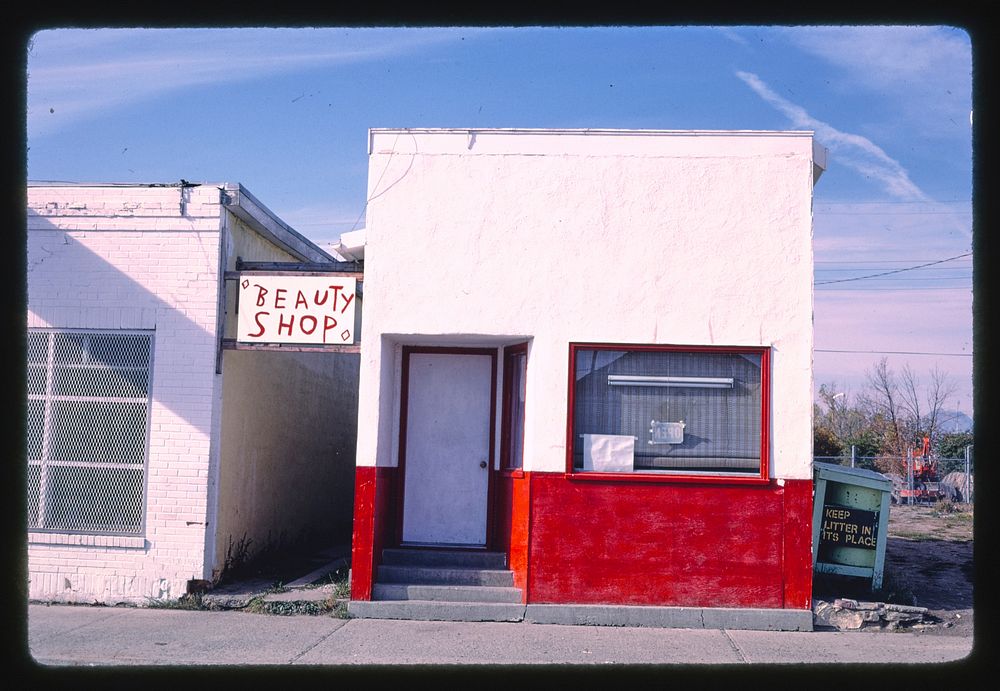 Beauty Shop, Main Street, Browning, Montana (1987) photography in high resolution by John Margolies. Original from the…