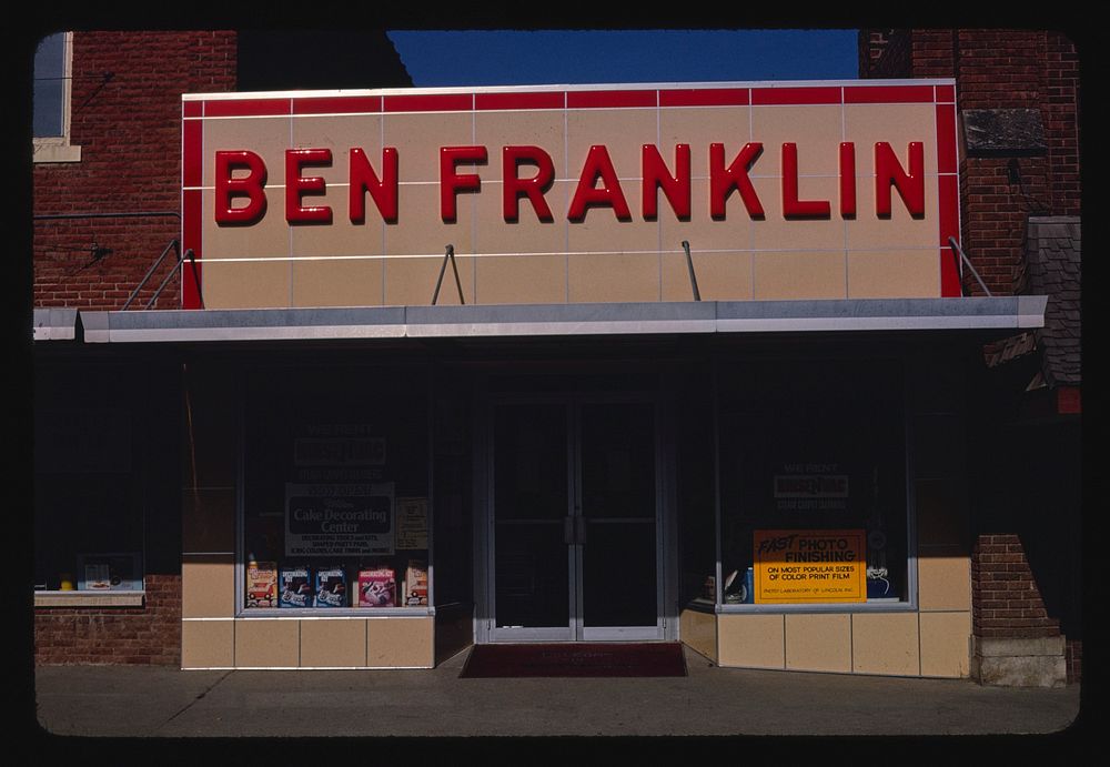 Ben Franklin Store, [North] 6th Street, Seward, Nebraska (1980) photography in high resolution by John Margolies. Original…