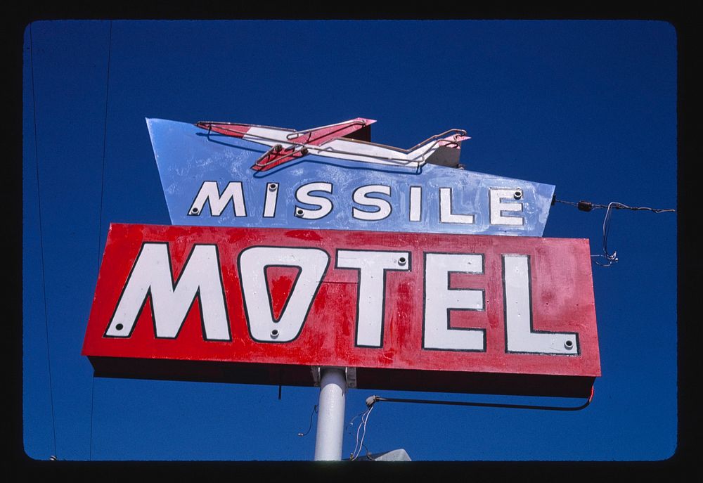 Missile Motel sign, Port Hueneme, California (1991) photography in high resolution by John Margolies. Original from the…