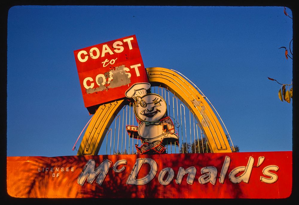 McDonald's Restaurant sign, detail two, Route 66, Azusa, California (1979) photography in high resolution by John Margolies.…