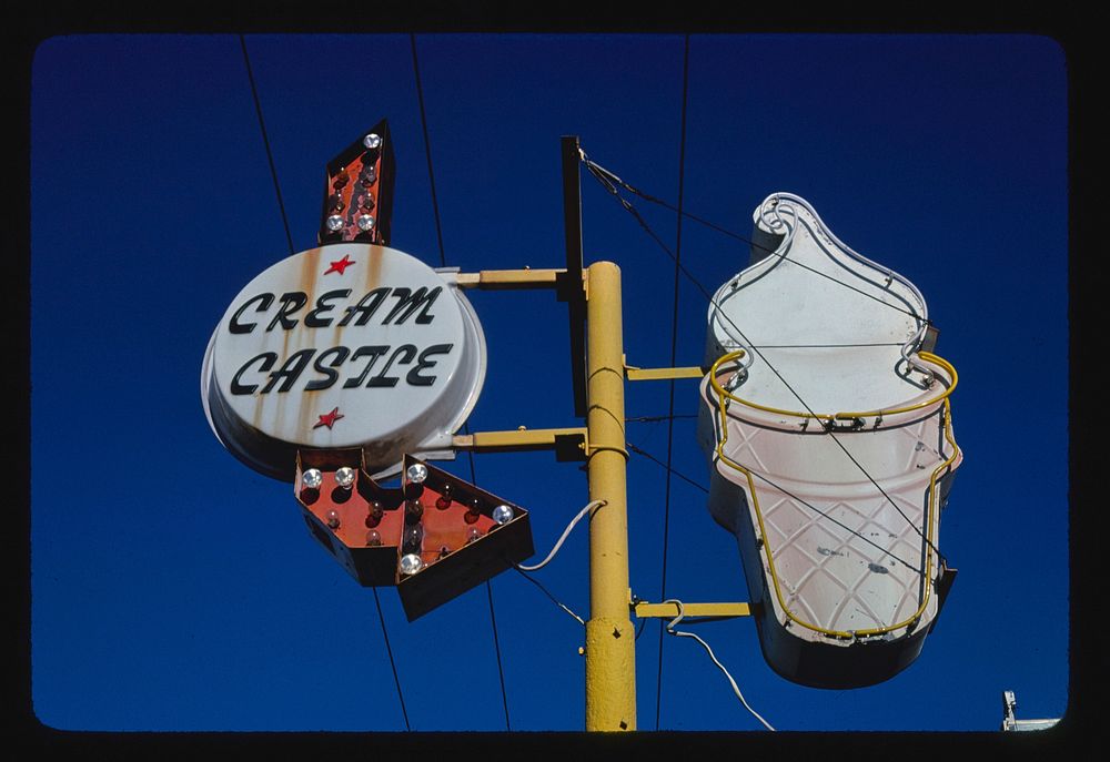 Cream Castle ice cream sign, W. Malone, Sikeston, Missouri (1979) photography in high resolution by John Margolies. Original…