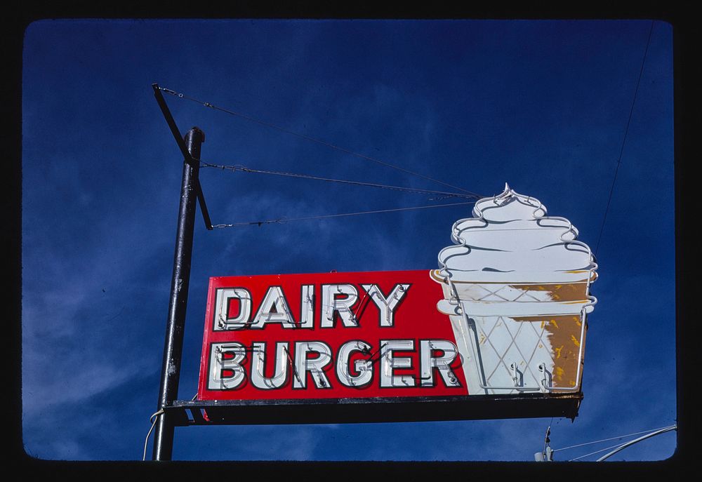 Dairy Burger ice cream sign, Bowie, Arizona (1979) photography in high resolution by John Margolies. Original from the…