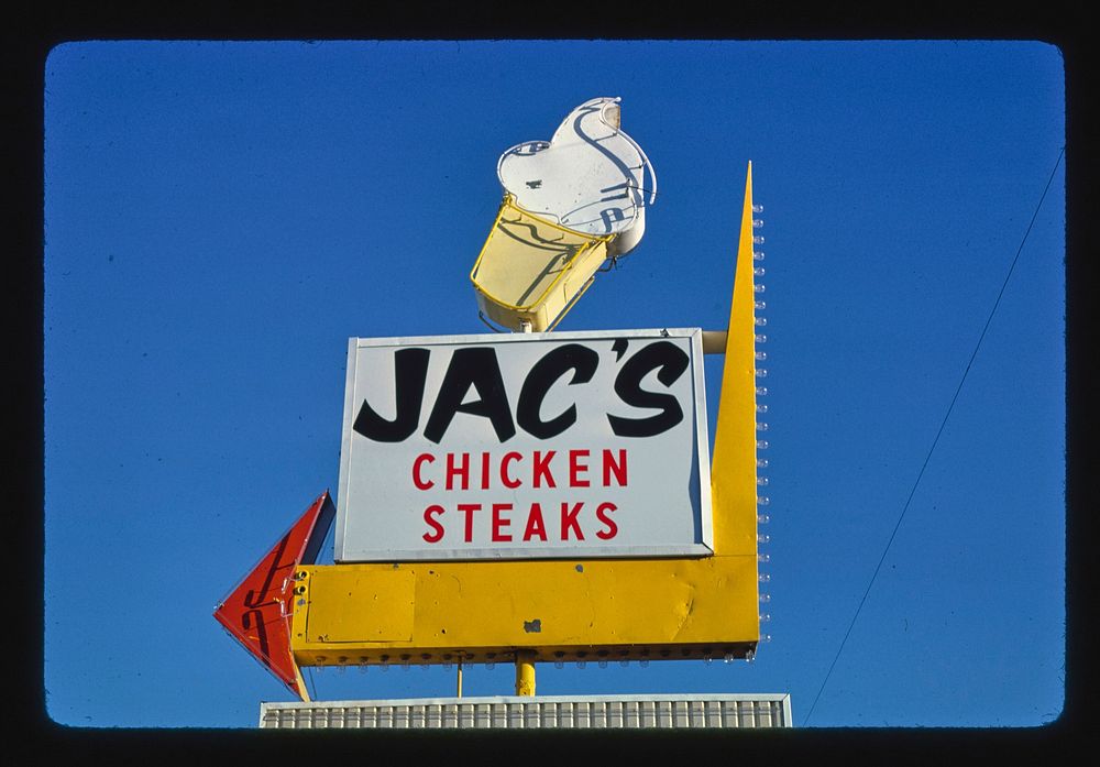 Jac's Chicken Steak ice cream sign, Wichita, Kansas (1979) photography in high resolution by John Margolies. Original from…