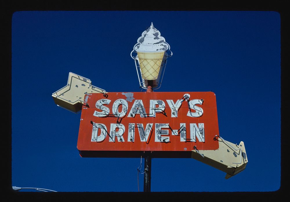 Soapy's Drive-In ice cream sign, Rt. 41A, Oak Grove, Kentucky (1979) photography in high resolution by John Margolies.…