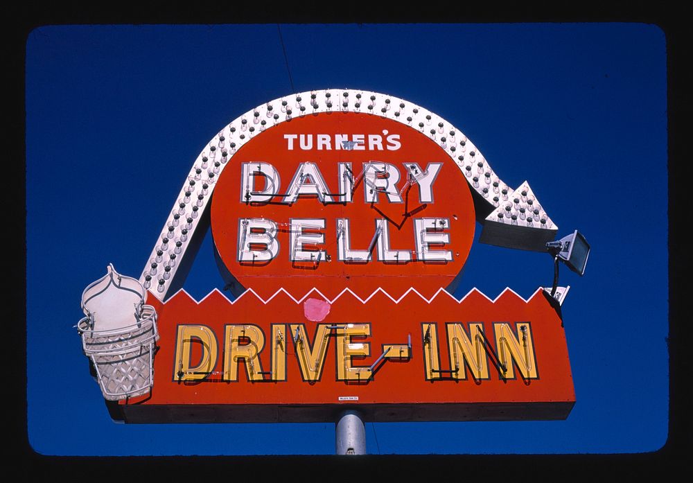 Dairy Belle ice cream sign, Rt. 96B, Columbus, Kansas (1982) photography in high resolution by John Margolies. Original from…