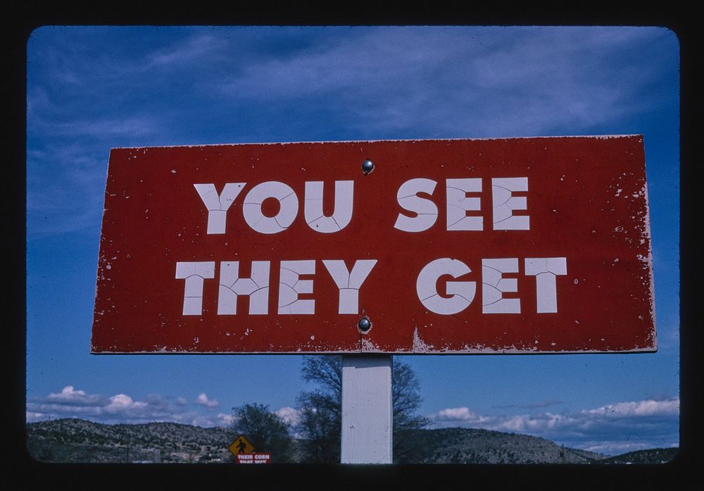 Retro Burma Shave sign#3, Route 66, Peach Springs, Arizona (2003) photography in high resolution by John Margolies. Original…