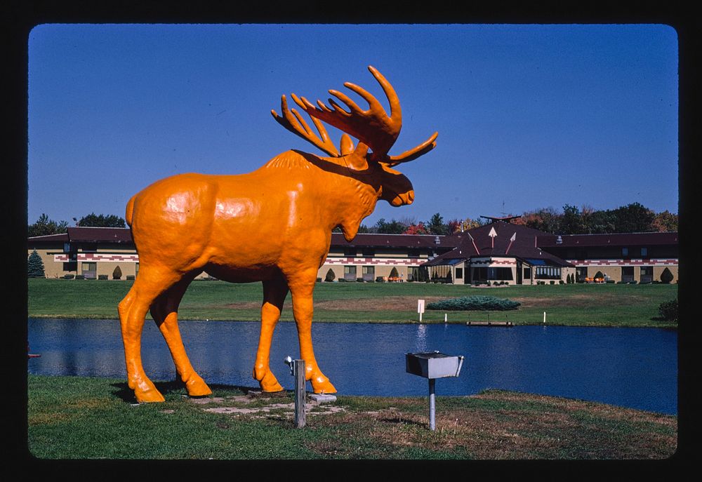 Black River Falls Oasis moose statue, Black River Falls, Wisconsin (1988) photography in high resolution by John Margolies.…
