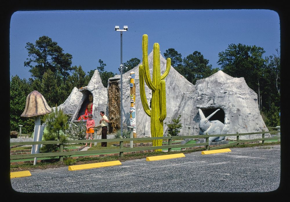 Stone cave with cactus, Wacky Golf, Myrtle Beach, South Carolina (1979) photography in high resolution by John Margolies.…