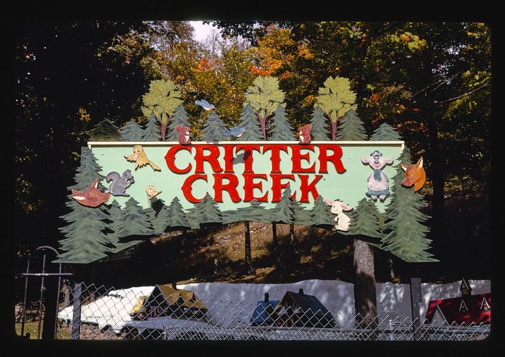Critter Creek billboard, Santa's Workshop, North Pole, New York (1995) photography in high resolution by John Margolies.…