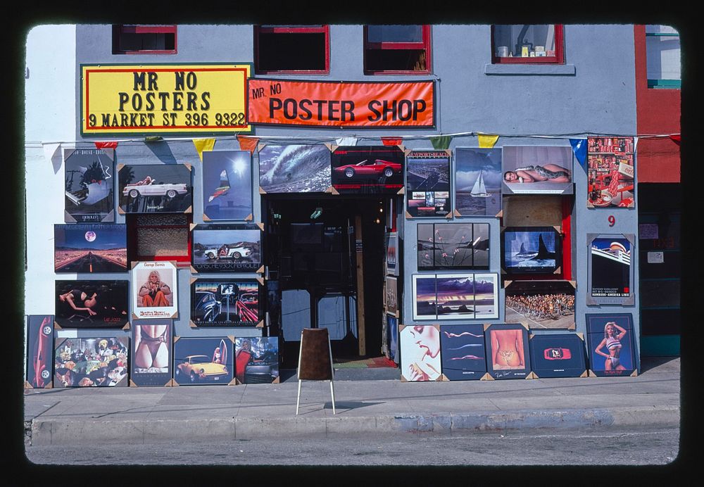 Poster shop, Venice, California (1985) photography in high resolution by John Margolies. Original from the Library of…