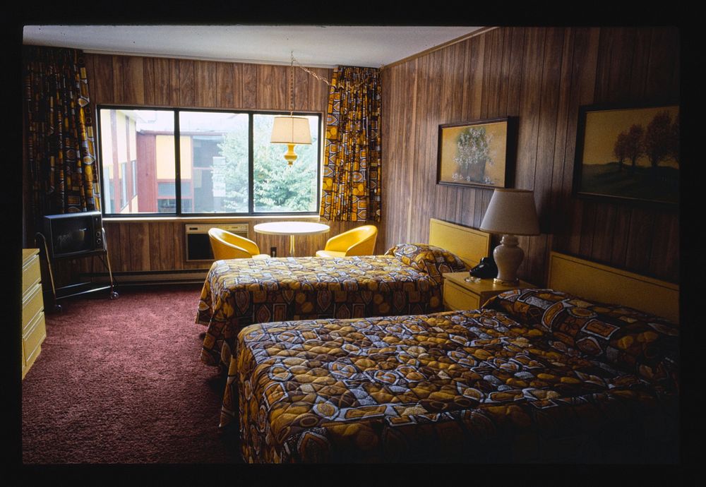 Brickman Room 701, patio building, South Fallsburg, New York (1977) photography in high resolution by John Margolies.…