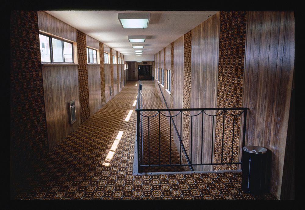 Brickman corridor, South Fallsburg, New York (1977) photography in high resolution by John Margolies. Original from the…