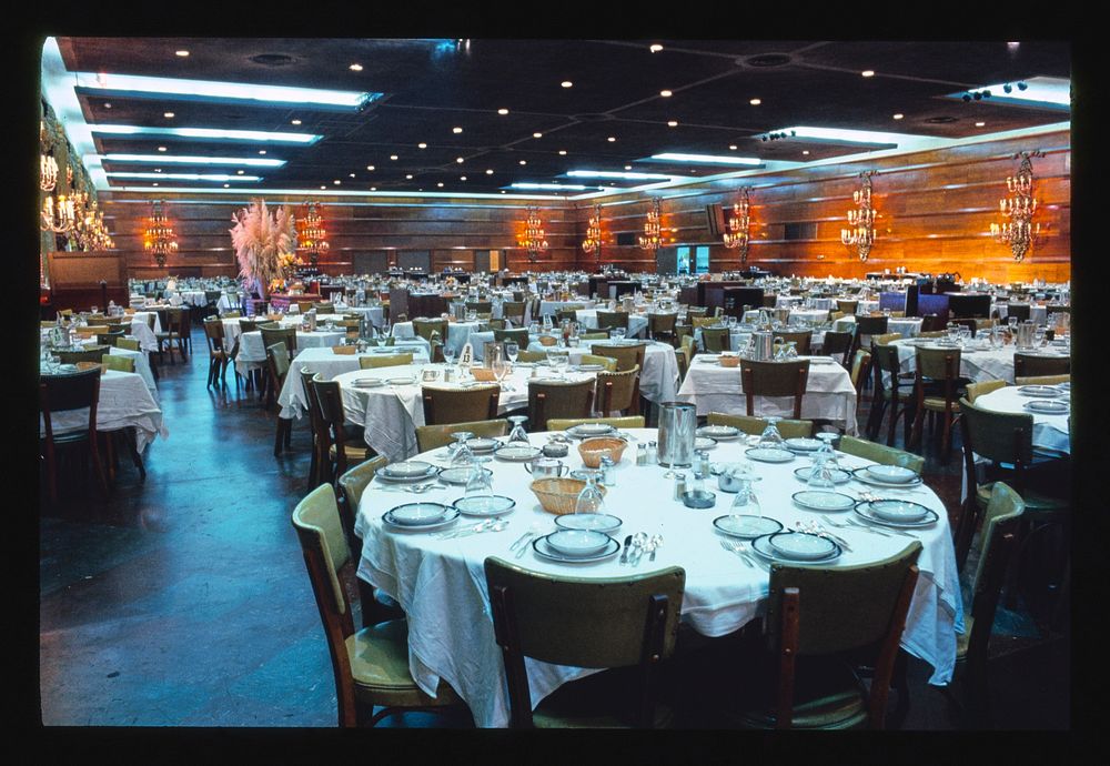Concord dining room, Kiamesha Lake, New York (1977) photography in high resolution by John Margolies. Original from the…