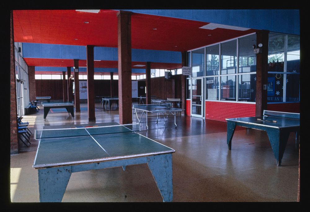 Concord indoor ping pong, Kiamesha Lake, New York (1977) photography in high resolution by John Margolies. Original from the…