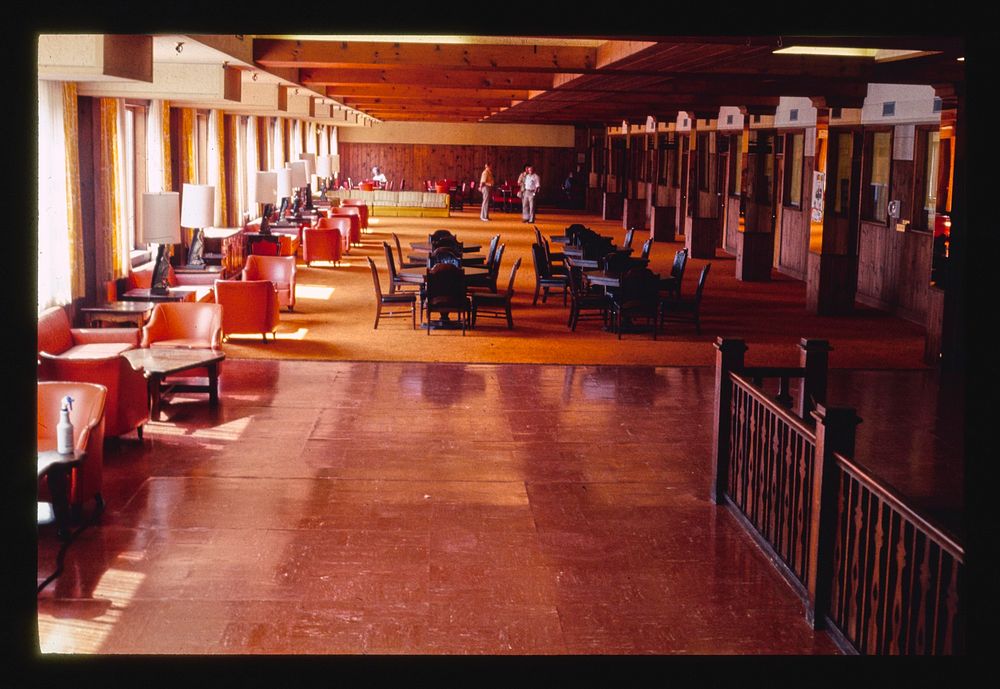 Grossinger's lobby corridor, Liberty, New York (1977) photography in high resolution by John Margolies. Original from the…
