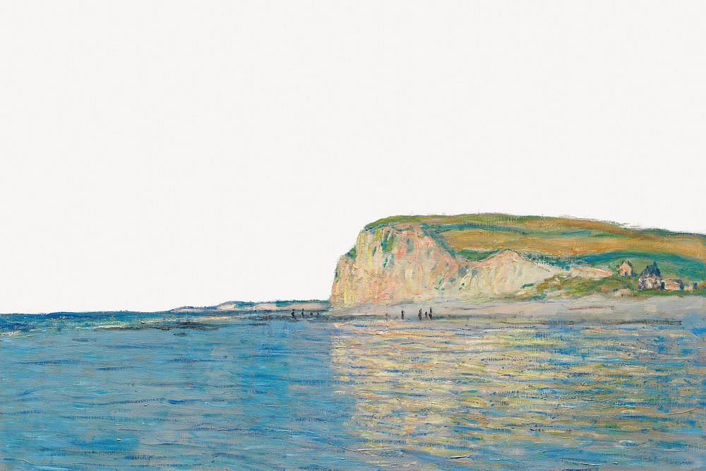 Claude Monet's low tide painting, border psd, remixed by rawpixel.