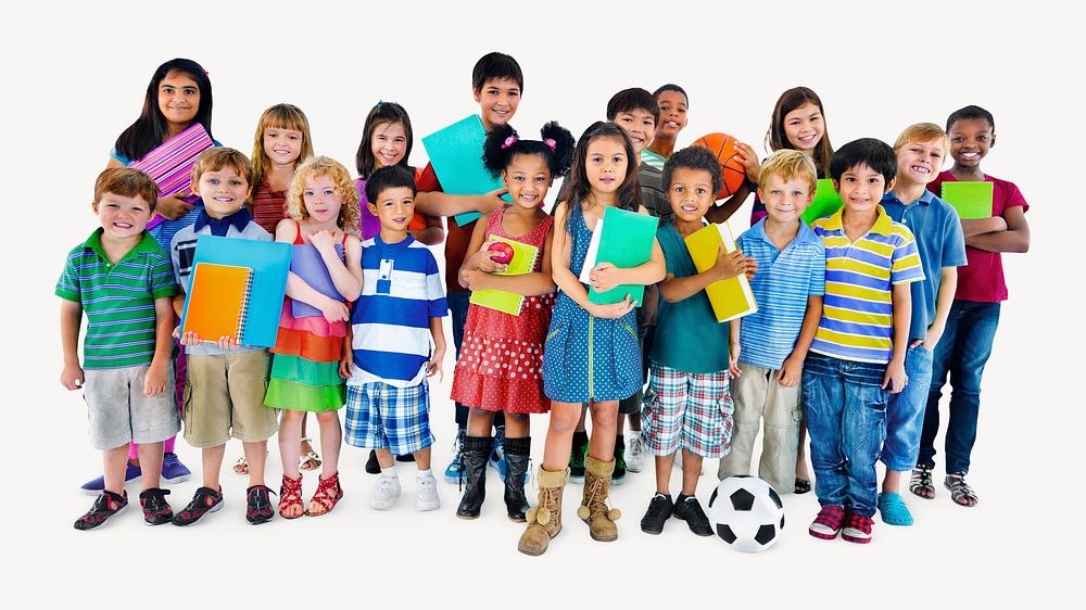 Large group of children, collage element psd