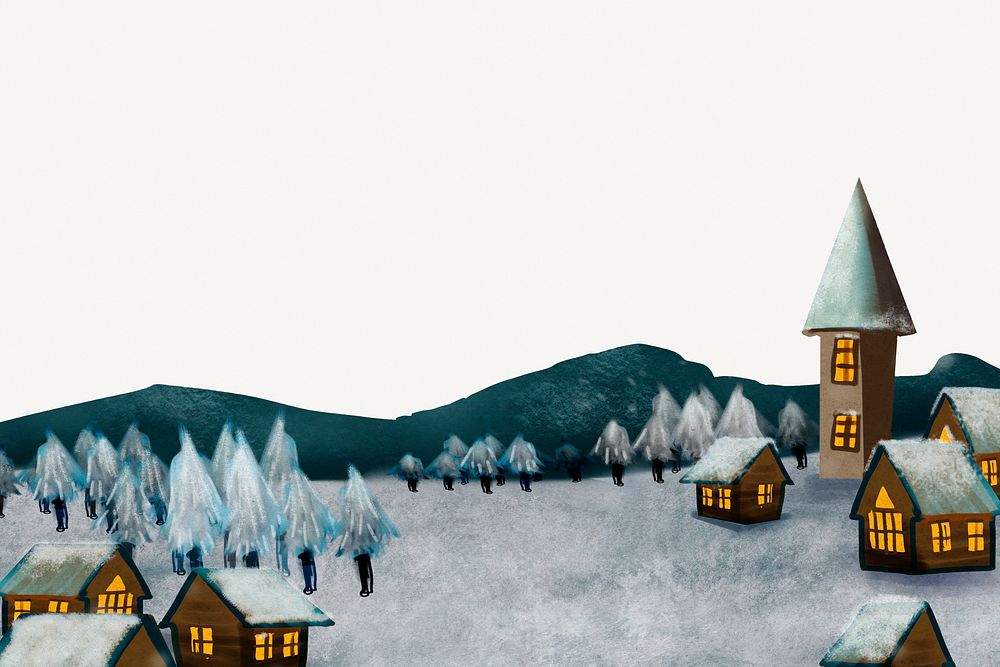 Winter landscape collage element, drawing, off white design psd