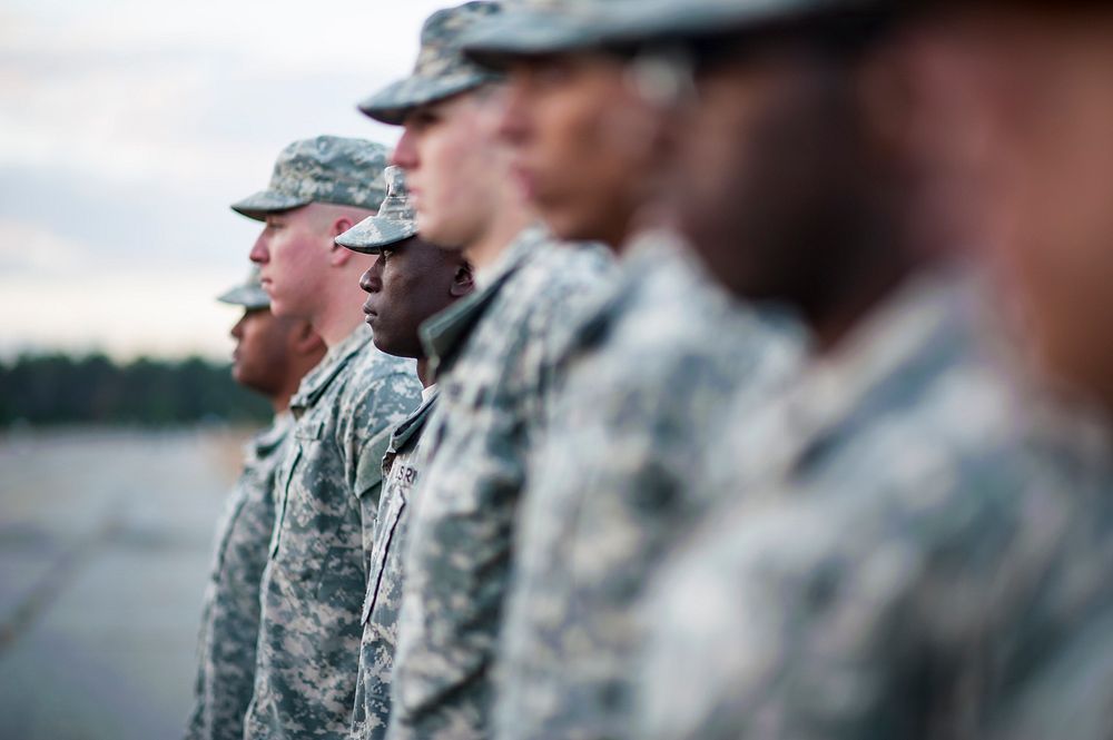 Marine soldiers lining up. Original public domain image from Flickr