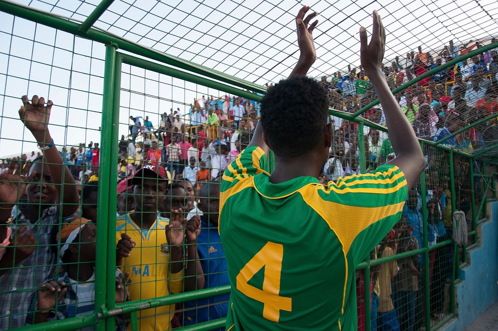 A Heegan player claps at the fans after a game between Heegan and Horseed football clubs at Banadir Stadium on 31st January…