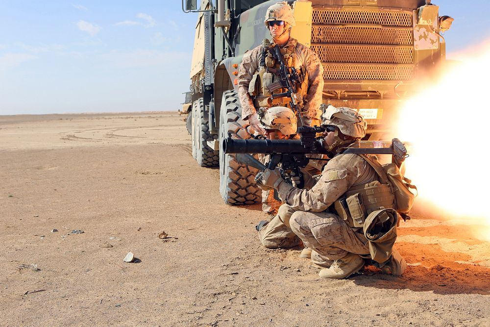 U.S. Marines with Bravo and Charlie companies, 1st Battalion, 9th Marine Regiment conduct a rocket range outside Camp…