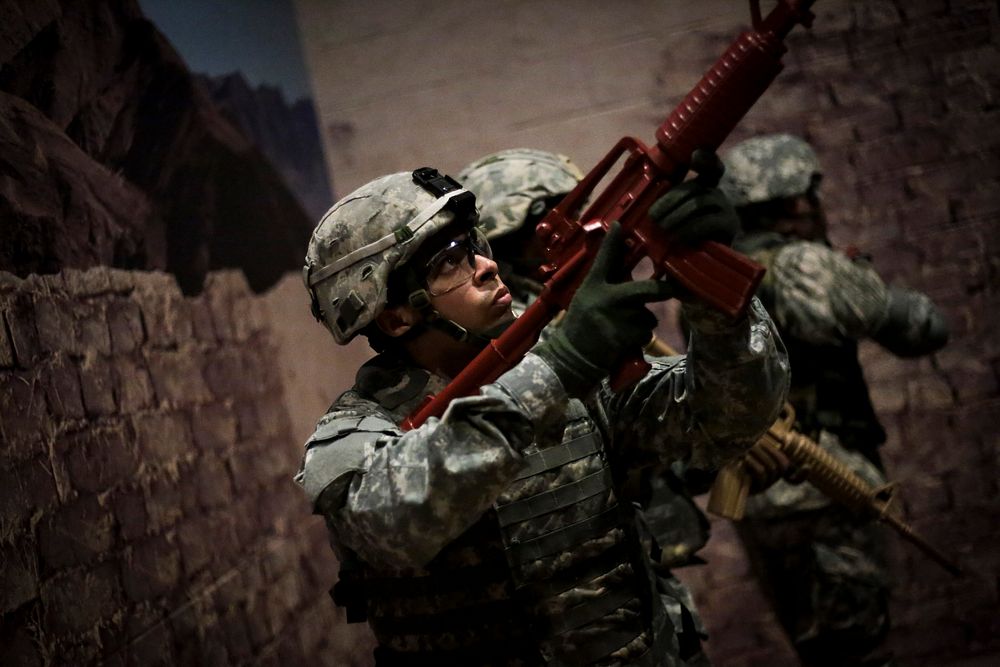 U.S. Army Soldiers participate in a Modern Army Combatives Program (MACP) training scenario at the New Jersey National Guard…