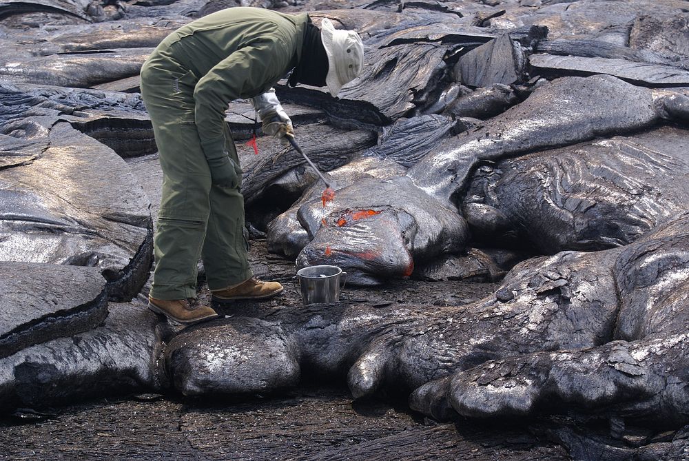 Lava Sampling &mdash; USGS geologists at the Hawaiian Volcano Observatory (HVO) still get fresh lava samples as close to the…