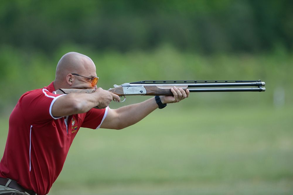 Capt. Matthew Esposito, a member of the USMC Skeet Team shoots during the 2015 Armed Services Skeet Championships.
