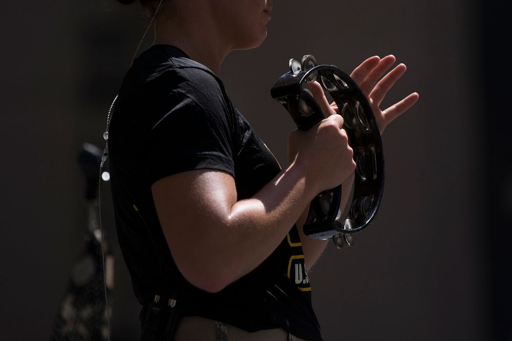 US army playing half moon tambourine. Original public domain image from Flickr