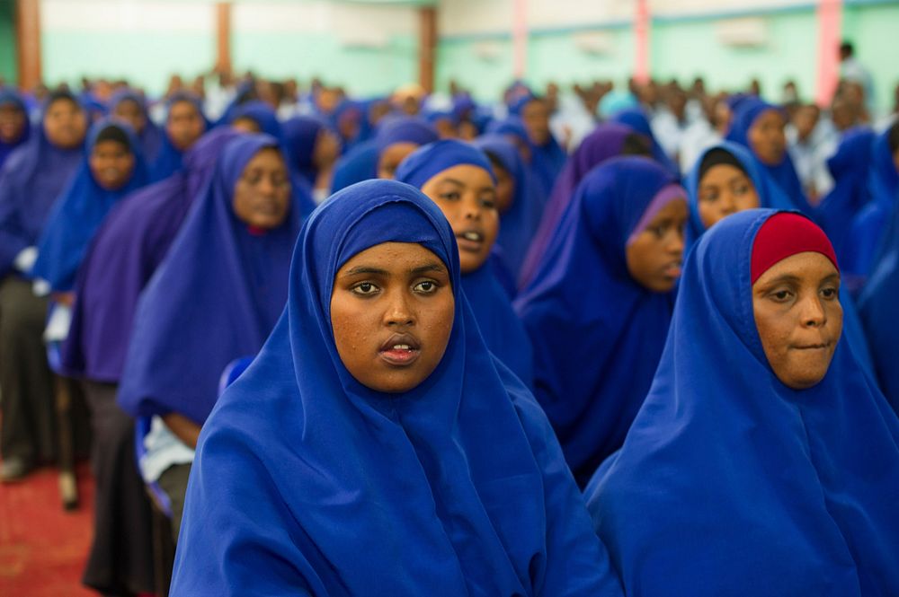 Parts of the Female Somali Police Force attend an opening training ceremony for the police personnel who will be deployed to…
