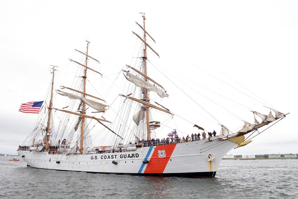 The Coast Guard Cutter Eagle is preparing to moor in Portland Harbor, Maine, Saturday, July 18, 2015, for Tall Ships…