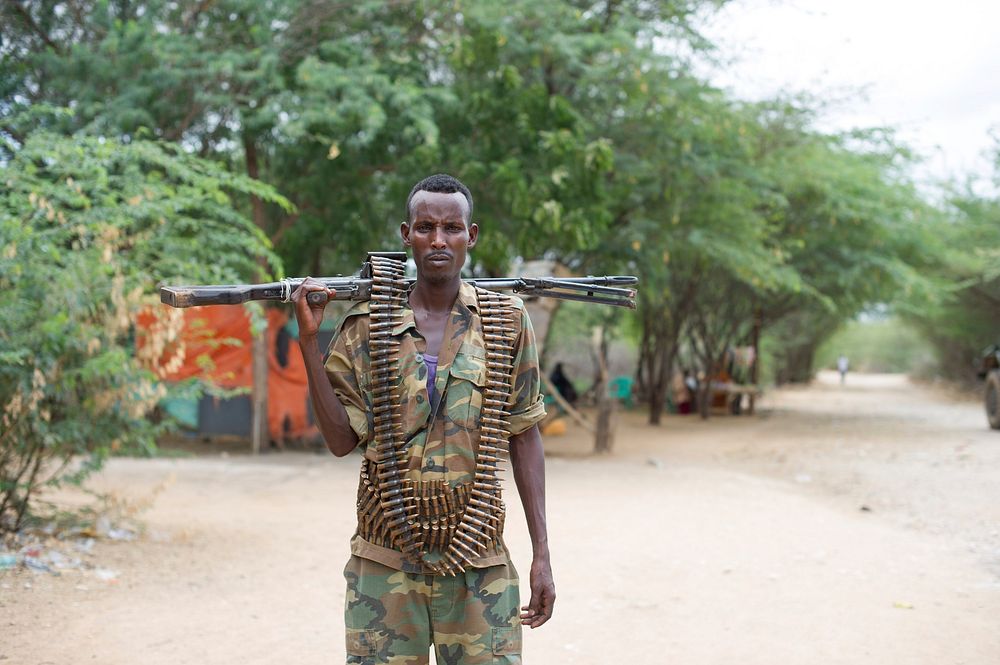 A Somali soldier on patrol in Baardheere, Somalia on August 18 2015.