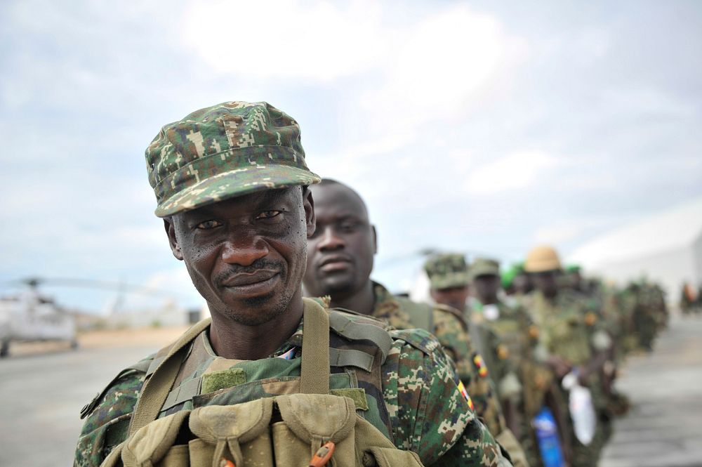 Soldiers from the Uganda People's Defence Force, part of the African Union Mission in Somalia (AMISOM) leave for Uganda…