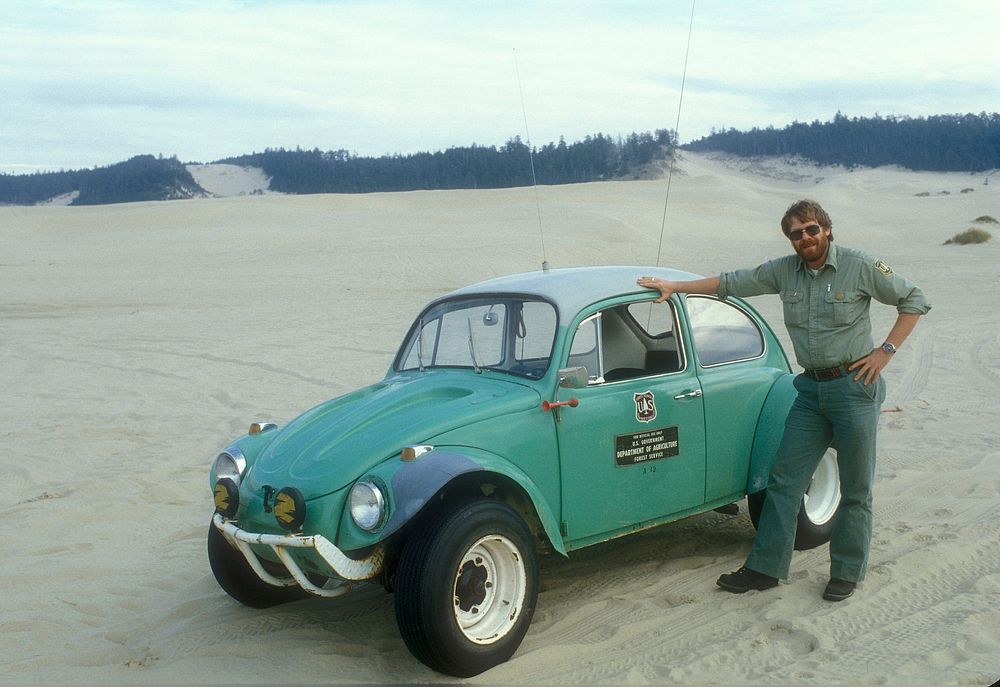 Siuslaw NF - Patrol VW at Dunes 1979 Siuslaw National Forest Historic Photo. Original public domain image from Flickr