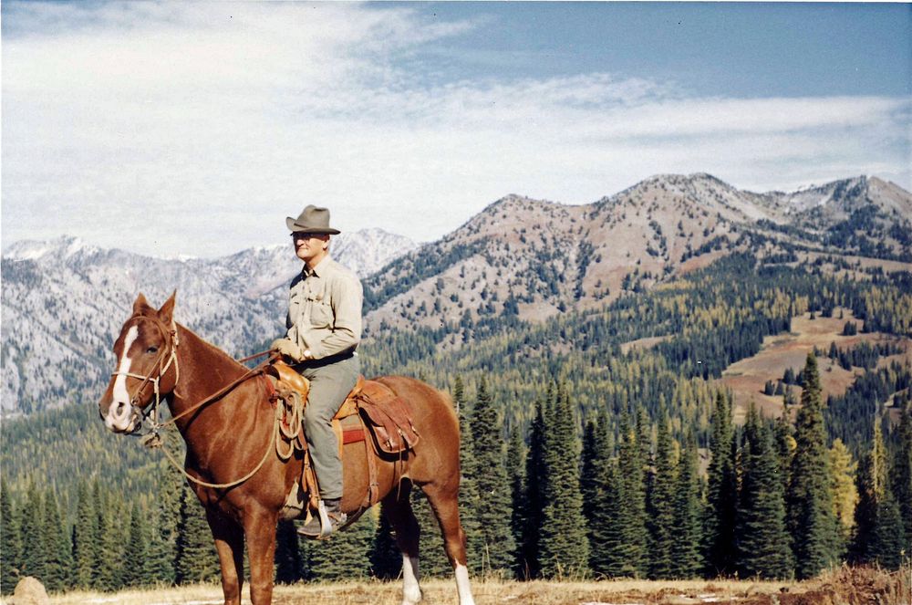 Wallowa-Whitman NF - Arlyn Burke with Humminbird Mtn, OR 1967. Original public domain image from Flickr