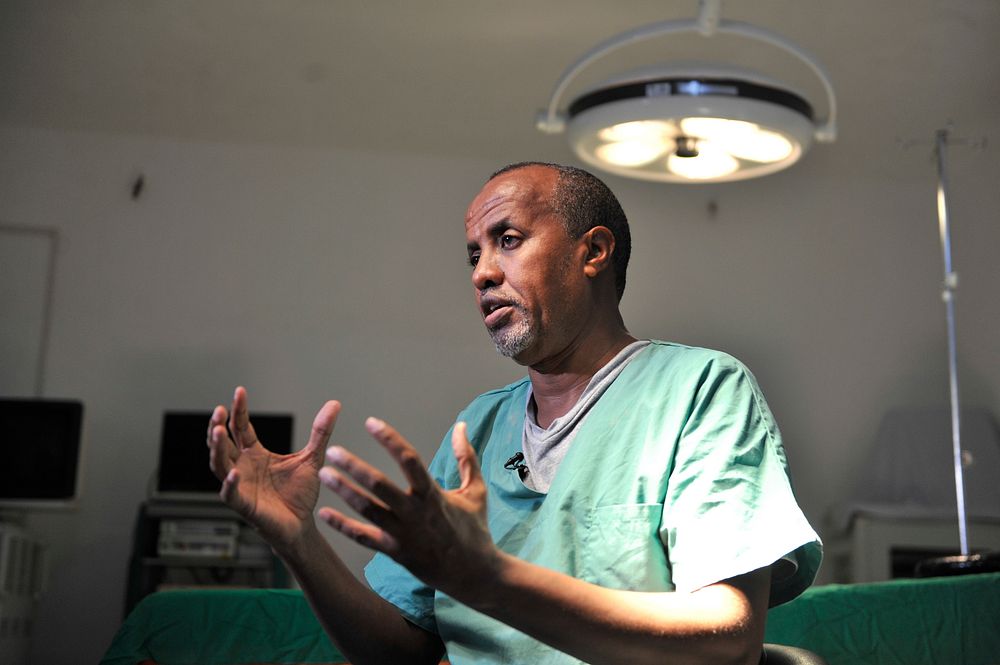 Dr. Mohamed Elmi, a Canadian of Somali and a co-founder of Blue Star Tertiary Medical Institute, speaks during an interview…